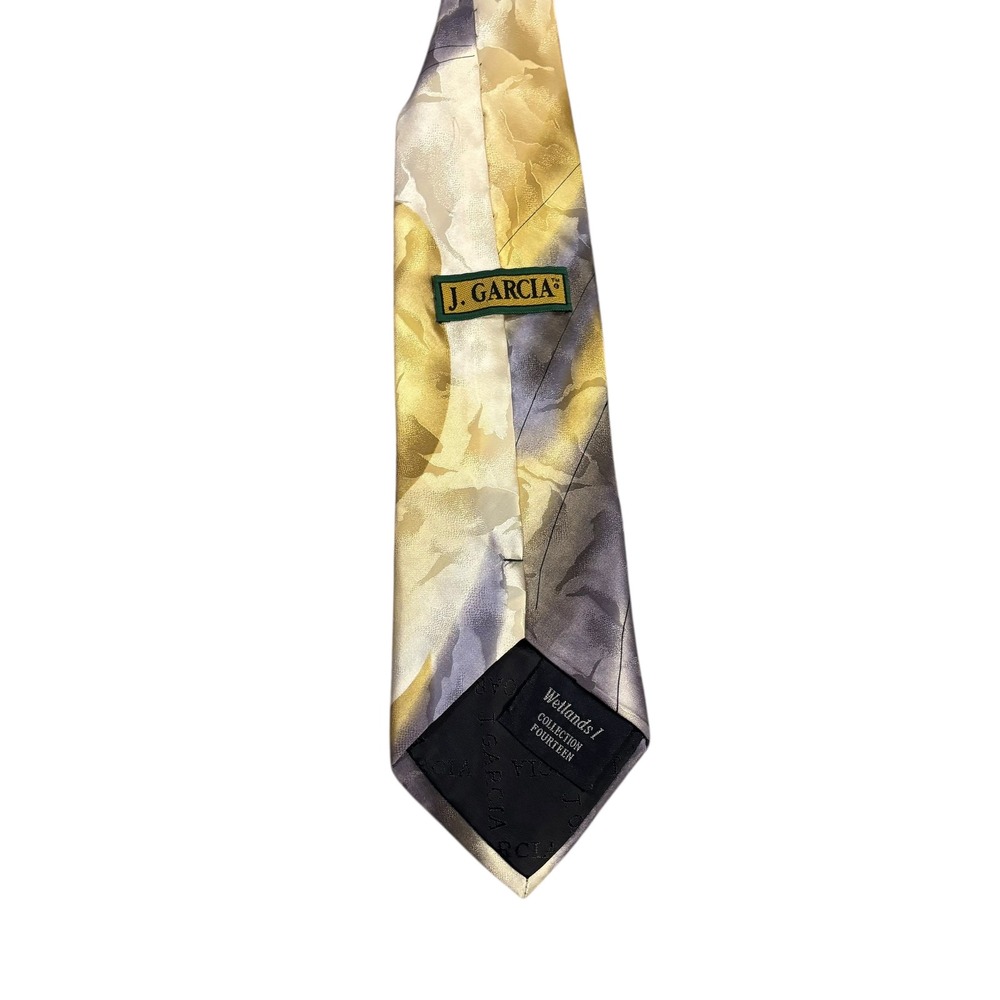 J GARCIA Silk Tie Mens Wetlands Collection 1996 Abstract Swirl‎ Yellow Purple - Picture 4 of 7